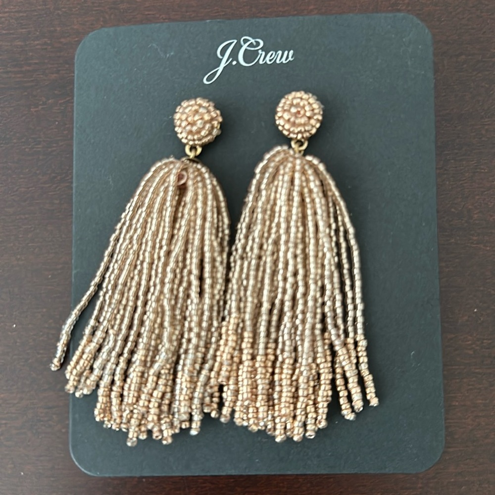 J Crew Gold Beaded Tassel Earrings